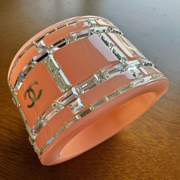 Chanel Pink Rhinestone Cuff Bracelet - Picture 2 of 8